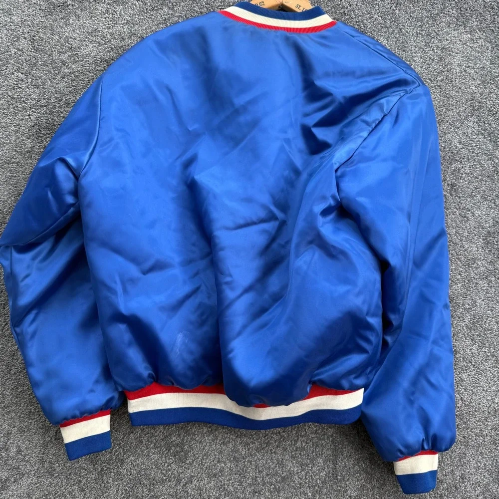 Vintage Swingster Chicago Cubs Bomber Jacket Blue Satin Chenille Patch Mens L